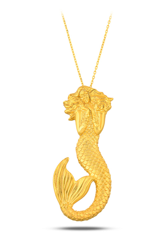 925 Ayar Gümüş 18K Altın Kaplama El Yapımı Denizkızı Kolye – Mermaid Goddess