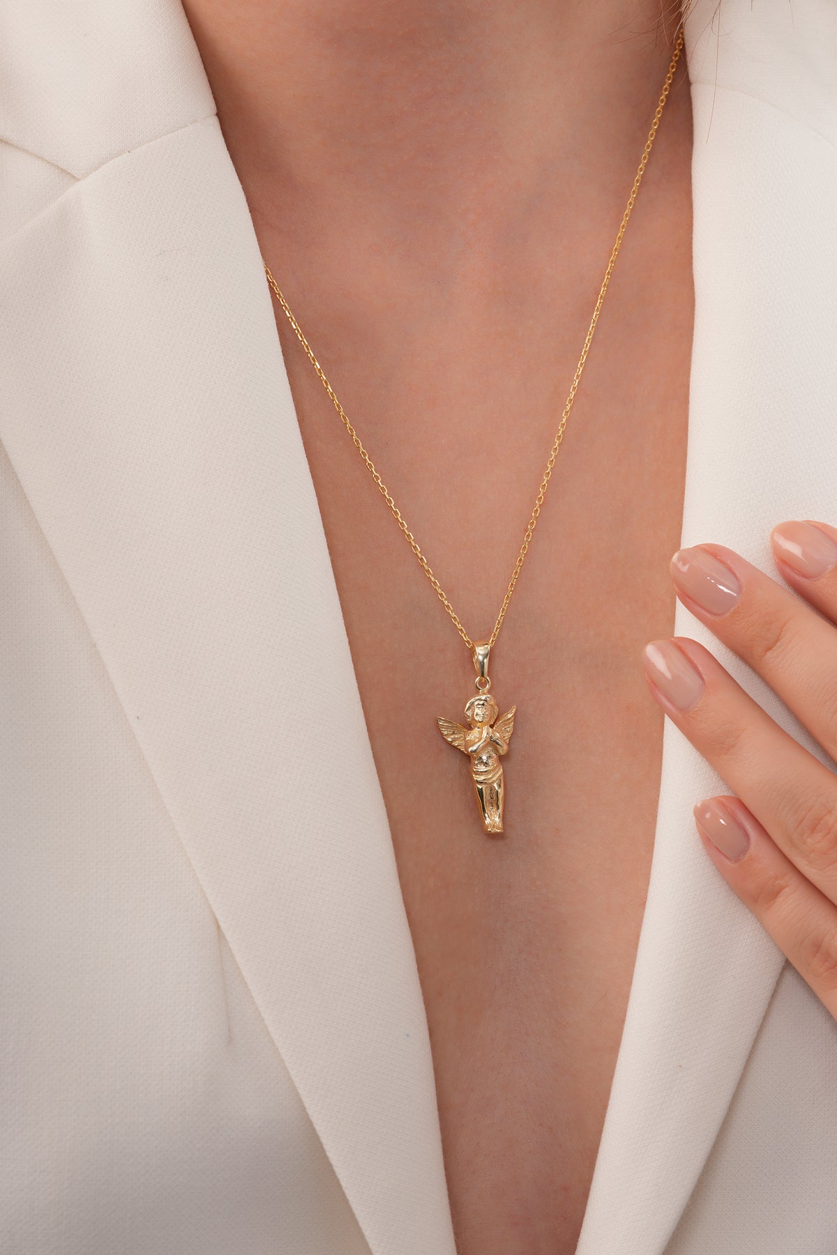 925 Ayar Gümüş Zincirli Altın Kaplama “Praying Angel” Kolye