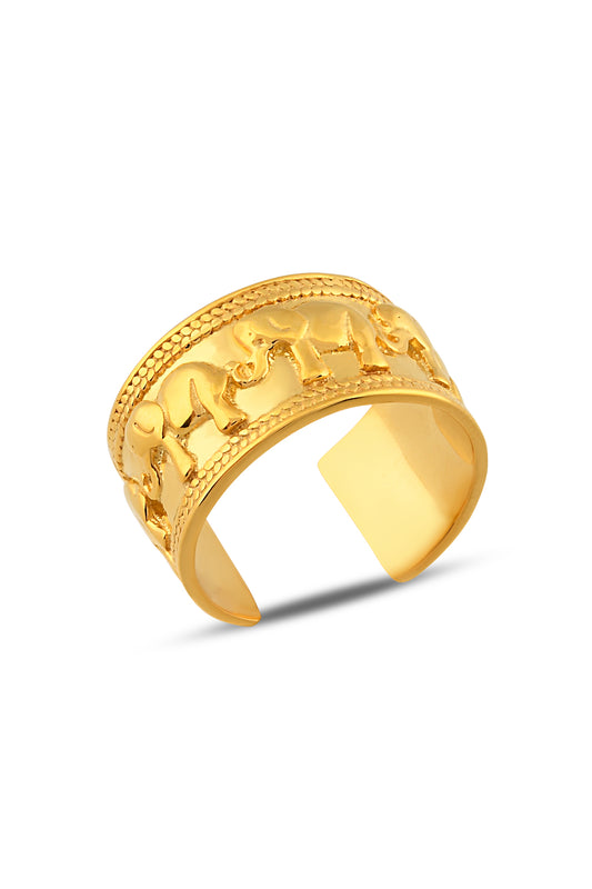 925 Ayar 18K Altın Kaplama Fil Motifli Yüzük