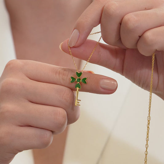 925 Ayar Gümüş 18K Altın Kaplama Şans Anahtarı Kolye